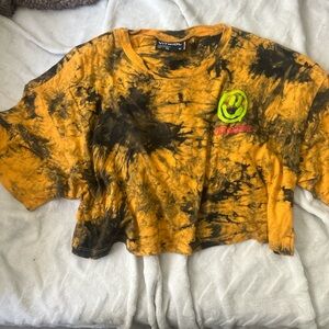 Yellow tie dye cropped oversisized short sleeve top